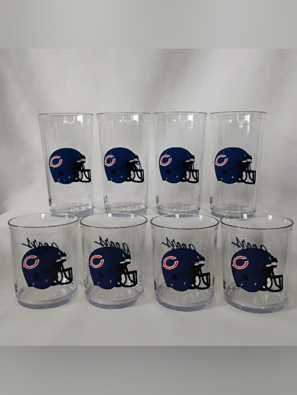Vintage 8pc Set Chicago Bears Plastic Bar Glasses NFL Football Beer Drinkware